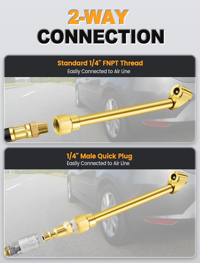 EVOULTES 2-Way Connection Air Chuck Set, Heavy Duty Dual Head Air Chuck with Closed Ball Tire Chuck & 1/4 Inches NPT Male Quick Plug, Tire Air Fill Kit for Tire Inflator Gauge and Air Compressor - Image 3